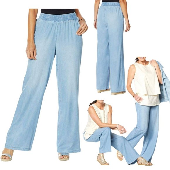 DG2 Diane Gilman SoftCell Denim Wide-Leg Pant - Picture 2 of 8